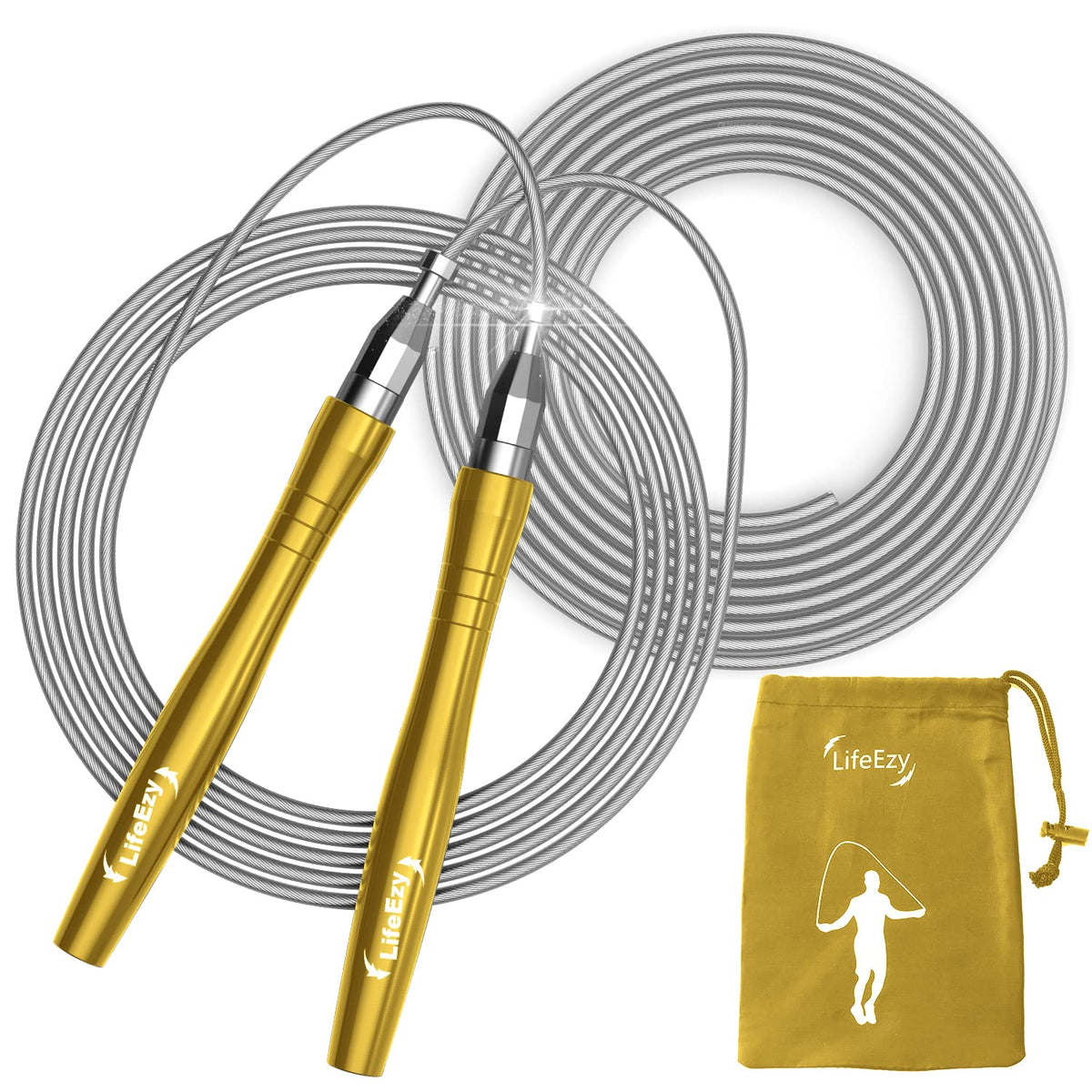 Jump Rope, High Speed Weighted Jump Rope - Premium Quality Tangle-Free - Self-Locking Screw-Free Design - Jump Ropes for Fitness - Skipping Rope for Workout Fitness, Crossfit & Home Exercises (Yellow)