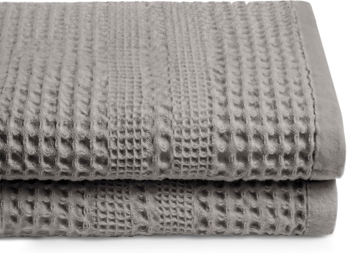 GILDEN TREE Waffle Towels for Bathroom, 100% Cotton Quick Dry Towel, Waffle Bath Towels Large, Absorbent Lightweight Travel Towel, Bath Towels Set of 2, Classic Style (Pewter)