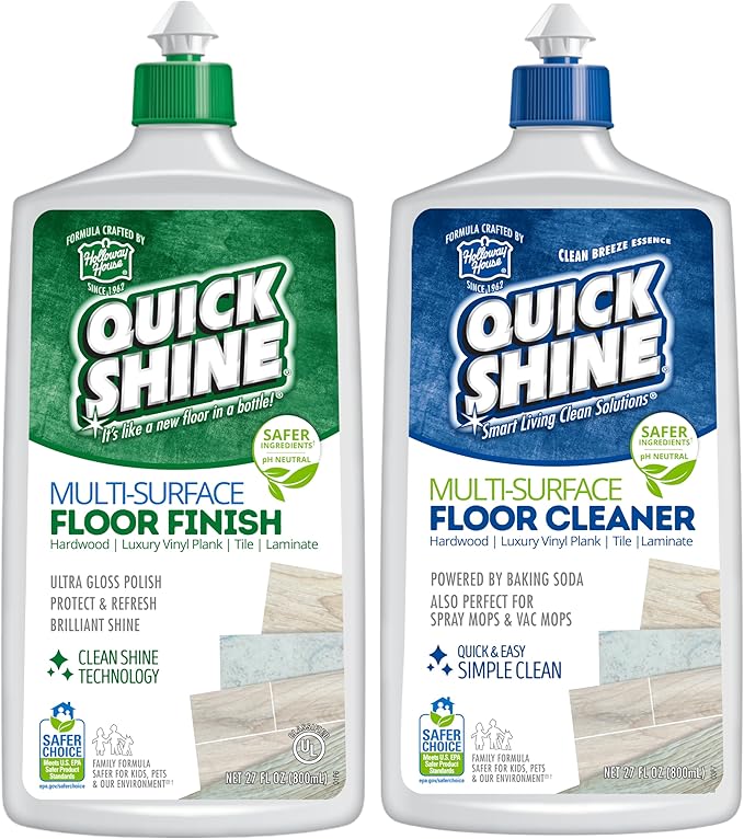 Quick Shine Multi Surface Floor Cleaner & Floor Polish w/Clean Shine Technology 2-27oz Bottles | Use on Hardwood, Laminate, Luxury Vinyl Plank, Tile & Stone | Safer Choice Formulas
