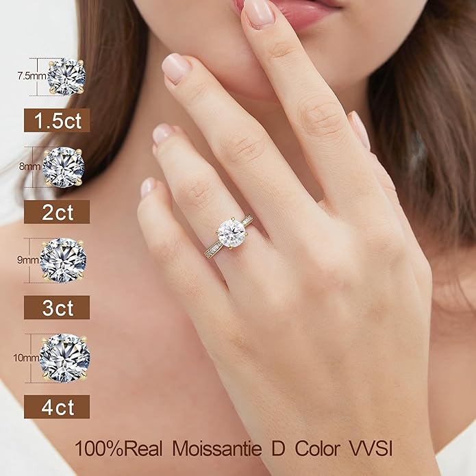 Moissanite Engagement Rings for Women,Promise Rings 925 Sterling Silver with 18K Yellow/White Gold Plated,D Color VVS1 Wedding Band Moissanite Ring 0.5/1/1.5/2/3/4CT