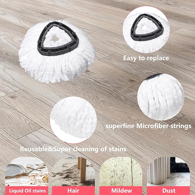 Mop Replacement Heads 2 Pcs & 1 Scrub Brush Combo for Ocedar Easywring 1-Tank System,Microfiber Spin Mop Replacement Head,Machine Washable for Bathroom,Kitchen,Tub and Tile Cleaning