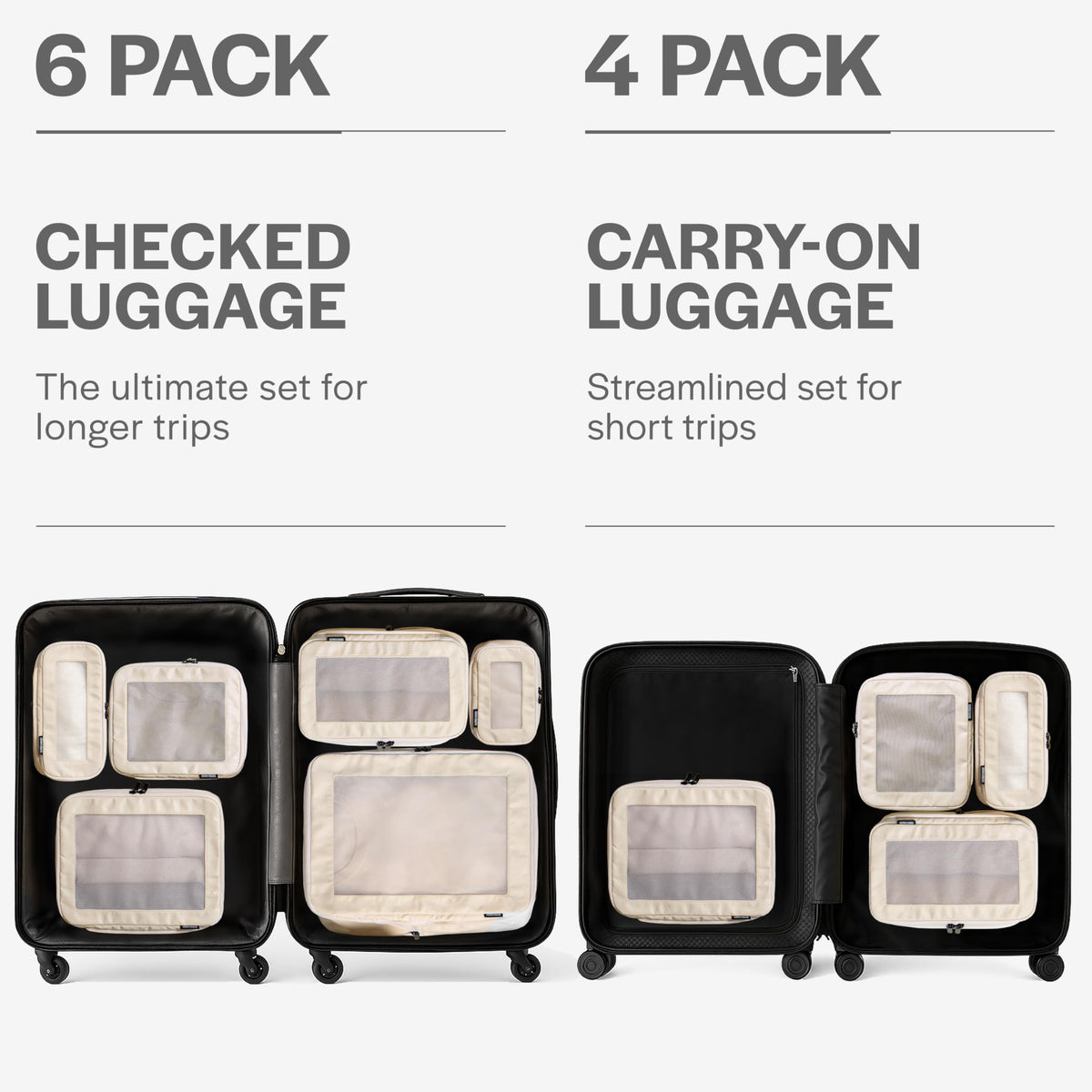 Aerotrunk Compression Packing Cubes for Travel - Luggage Organizer Bags - Double Zipper Packing Cubes for Suitcases (4-Pack, Beige)