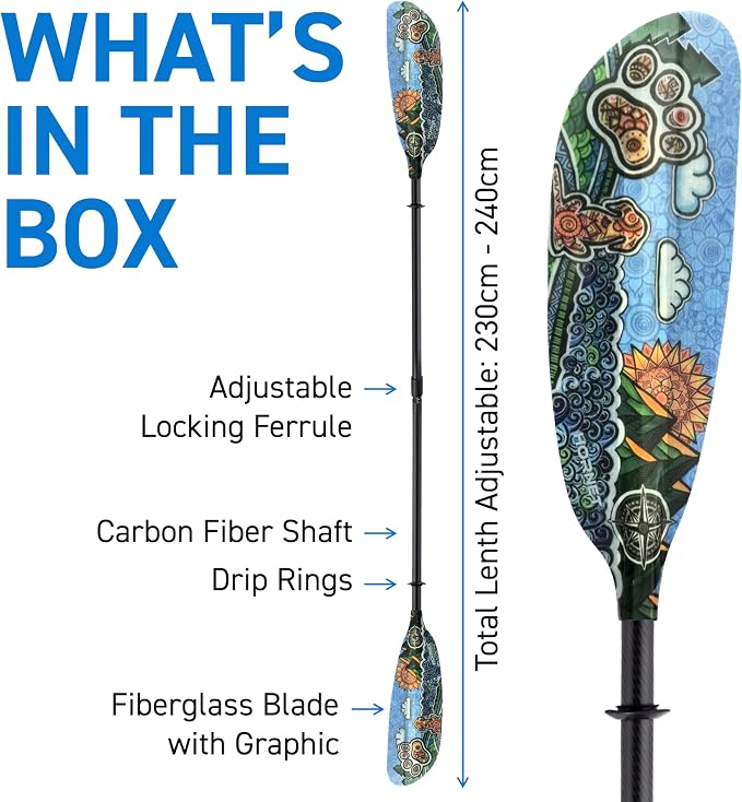 Hornet Watersports Fiberglass Kayak Paddle for Adults- Ideal for Touring, Fishing and Boating- 90.5 inches / 230CM Adjustable with Carbon Fiber Shaft- Kayak Oars Kayaking Equipment
