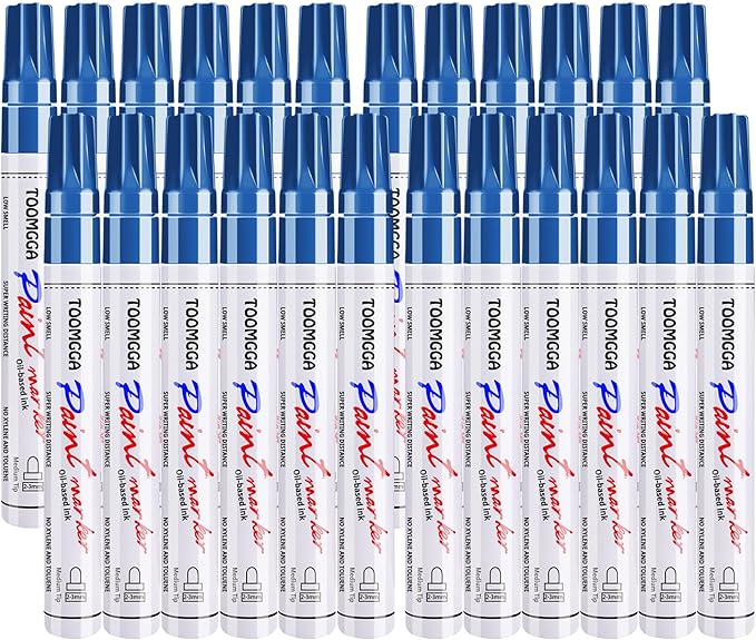 Blue Paint Pens Permanent Paint Markers - 24 Pack Oil Based Marking Pens, Medium Point, Quick Drying and Waterproof for Rock Painting Car Tyre Metal, Plastic, Canvas, Wood, Glass