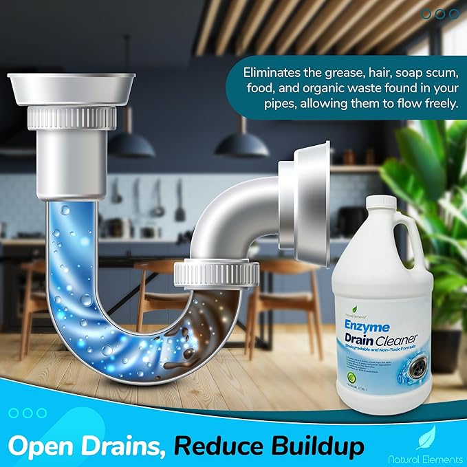 Natural Elements Enzyme Drain Cleaner | Digest Grease, Fats, and Paper Buildup in Drains, Septic Tanks, Grease Traps, Pipes (1 Gallon)