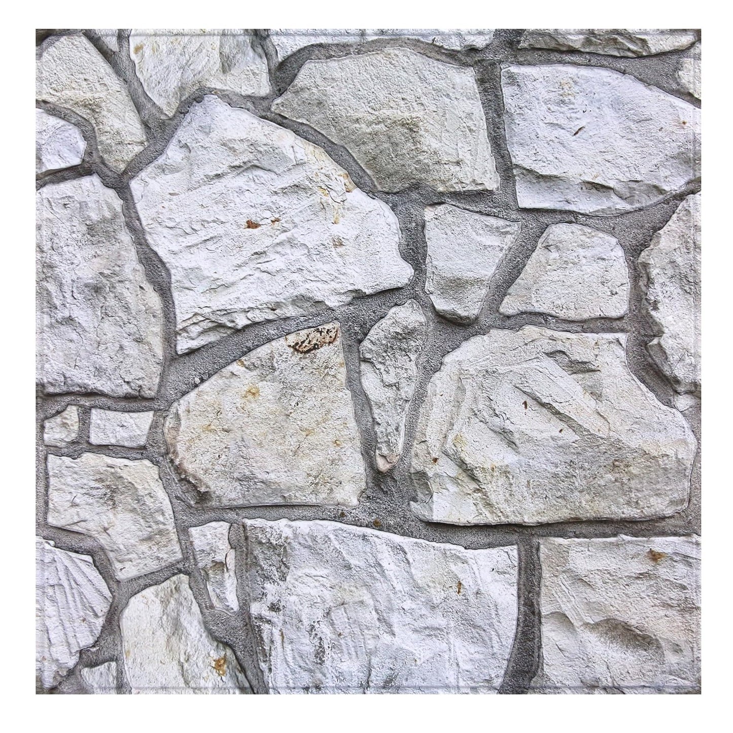 SMOOSTIKC 3D Faux Stone Wall Panels Peel and Stick, 10 Pcs 11.8" x 11.8", Stone-Look Textured Wall Sticker, Ultra-Light Thin PVC Fake Stone Wall Covering Tiles for Quick DIY, Whitewash Grey