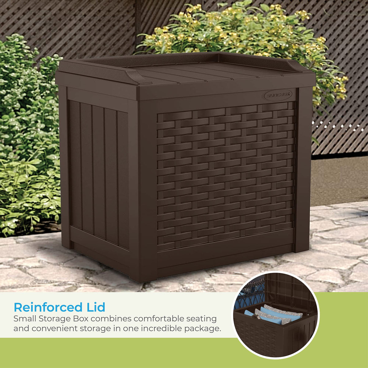 Suncast 22 Gallon Small Resin Storage Seat, Java, SSW600J