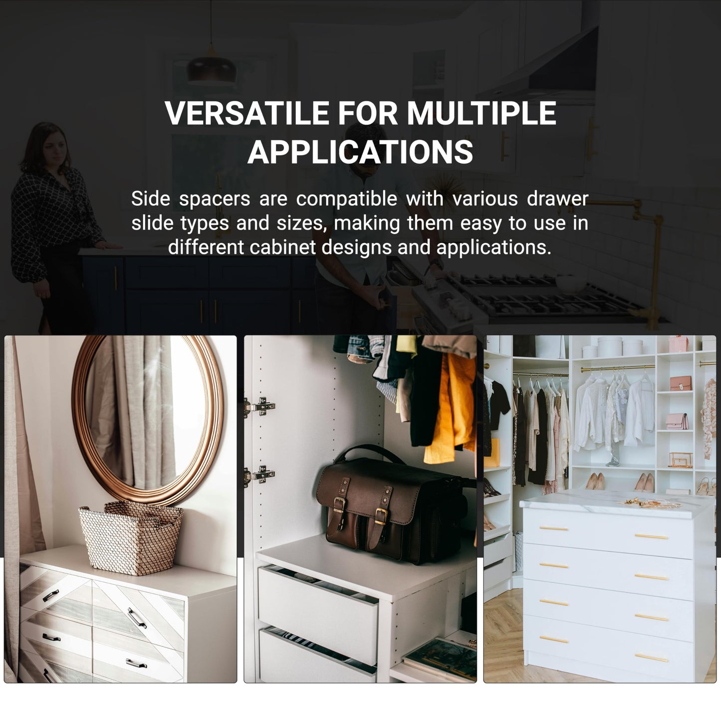 20 Pack Rok Hardware 1-1/2" (38.5mm) Drawer Slide Cabinet Side Spacers, Plastic Kitchen Cabinet Spacer for Slide-Out Trays, Screws Included, White - R038WHT