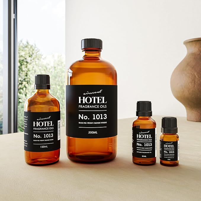 AirScent Hotel Diffuser Oil No. 1013 - Black Fig Peony Blonde Woods - Hotel Scent Dupe - Premium Fragrance Oil for Ultrasonic and Waterless Diffusers and Crafting - 120 mL, 4 fl oz Glass Bottle