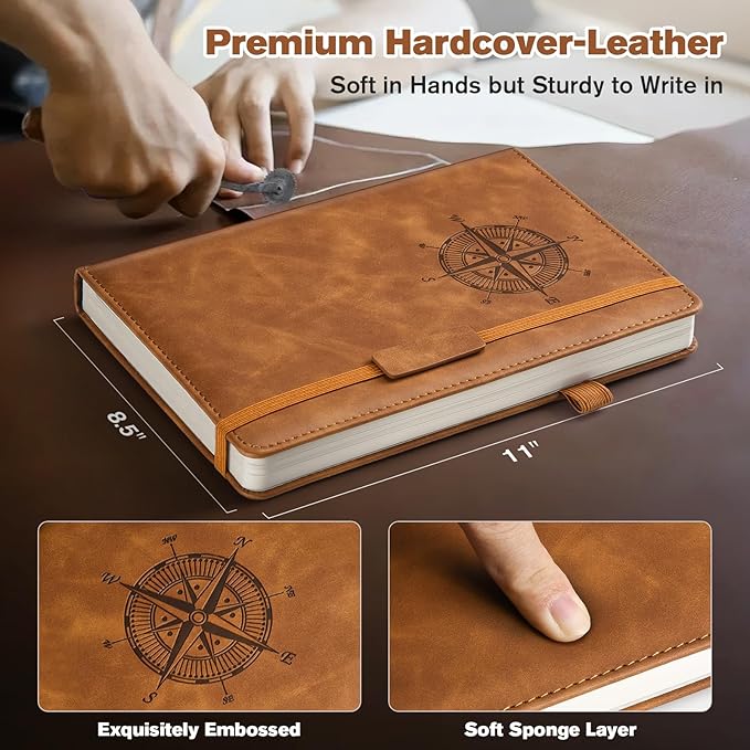 Notebook Journal for Women Men: Leather Journal for Writing, Hardcover College Ruled Journals Notebooks with Thick Paper, Large A4 Daily Journal for Travel, Diary, Gifts for Teens, 8.5"×11", Brown