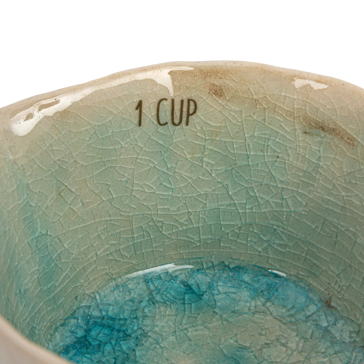 Creative Co-Op Stoneware Measuring Cups with Reactive Crackle Glaze, Green, Set of 4