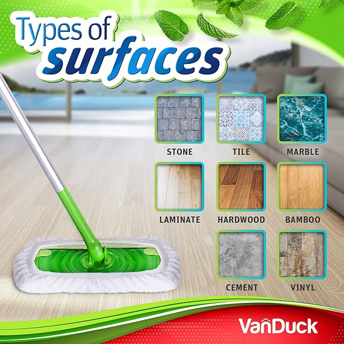 VanDuck Reusable 100% Cotton Mop Pads Compatible with Swiffer Sweeper (4-Pack), Terry Cloth Mop Covers Washable for Wet Mopping and Floor Cleaning (Handle is Not Included)