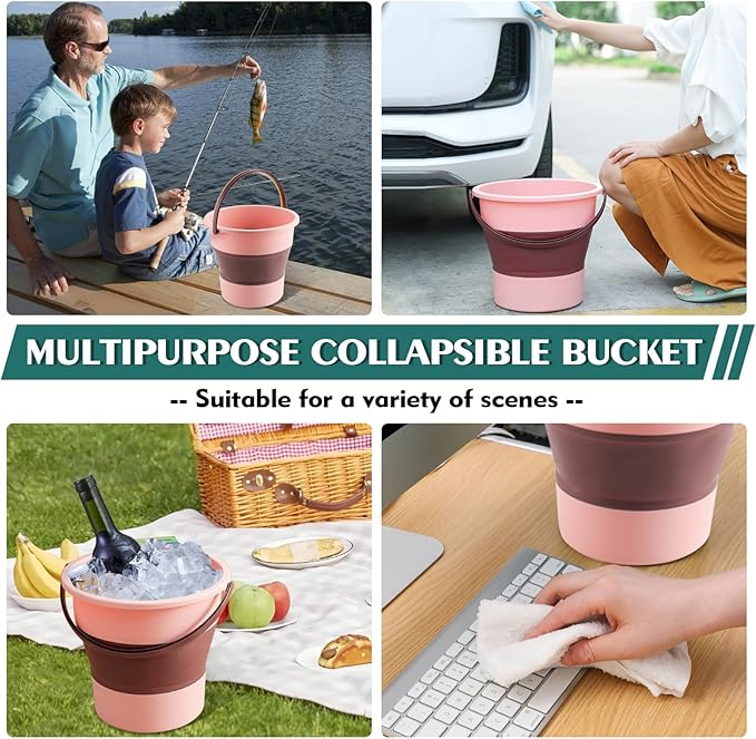 Collapsible Bucket 1.3 Gallon/5L Small Plastic ousehold Cleaning Mop Buckets Foldable Water Bucket for Car Wash Fishing Camping Beach (Pink)