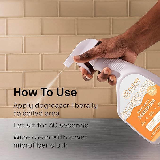 Clean Republic Heavy-Duty Degreaser, Multi-Surface Cleaning Spray for Ovens, Stove Tops, Grills, and More, 32 Fluid Ounce Bottle, 2-Pack