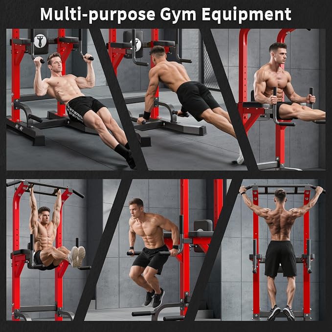 SogesHome Power Tower Pull Up Bar Dip Stand, 10 Adjustable Height Free Standing Assistive Trainer Dip Station, Multi-Function Strength Training Fitness Workout Station for Home Gym Fitness Equipment