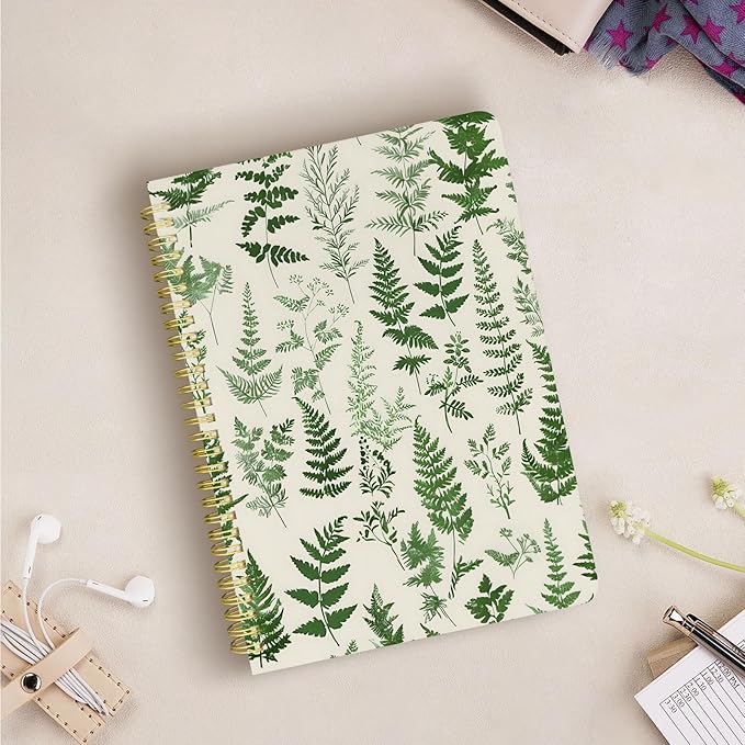 Cute Spiral Notebook journal B5 Aesthetic Pretty Design for Women Girls Kawaii with Pocket, 10 x 7.2 inch, Lined, Green Plants