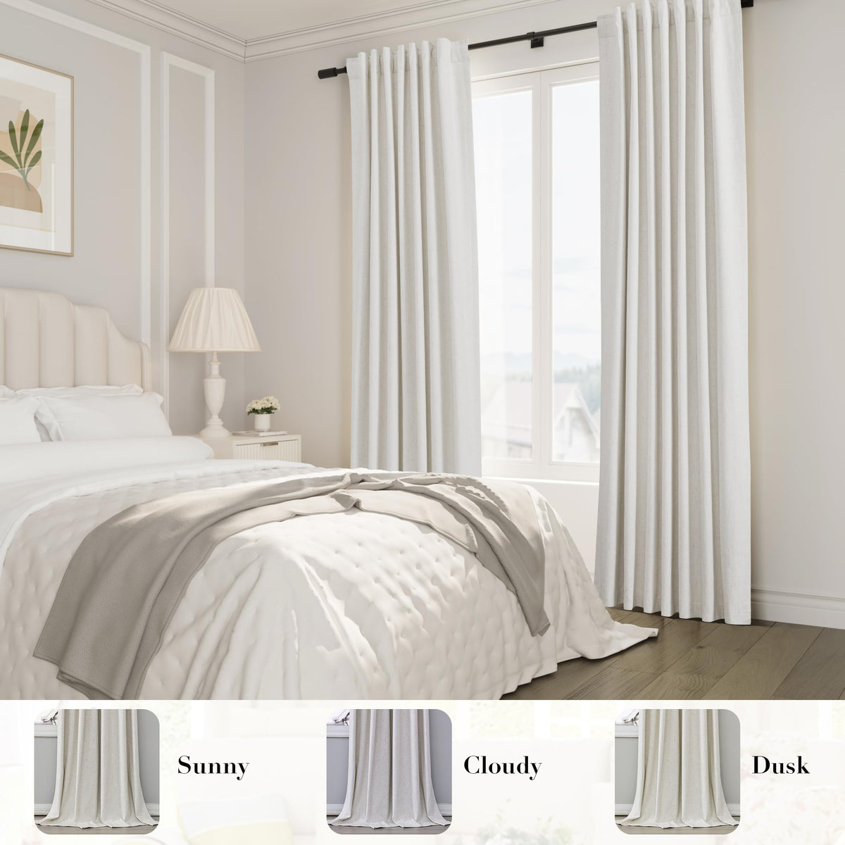 Joywell Cream Linen 100% Blackout Curtains 84 Inch Long, Rod Pocket/Back Tab/Hook Belt/Clip Rings,Thermal Insulated Drapes for Bedroom Living Room Ivory with Hooks(2 Panels,52 x 84,Natural Beige)