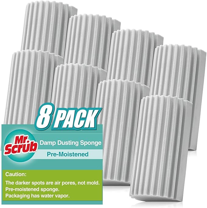 8 Pack Damp Dusting Sponge Duster, Grey Dust Cleaning Sponge, Reusable Household Cleaning Sponge Tool for Blinds, floorboards, Fan Blades, Vents, Glass, Railings, Mirrors