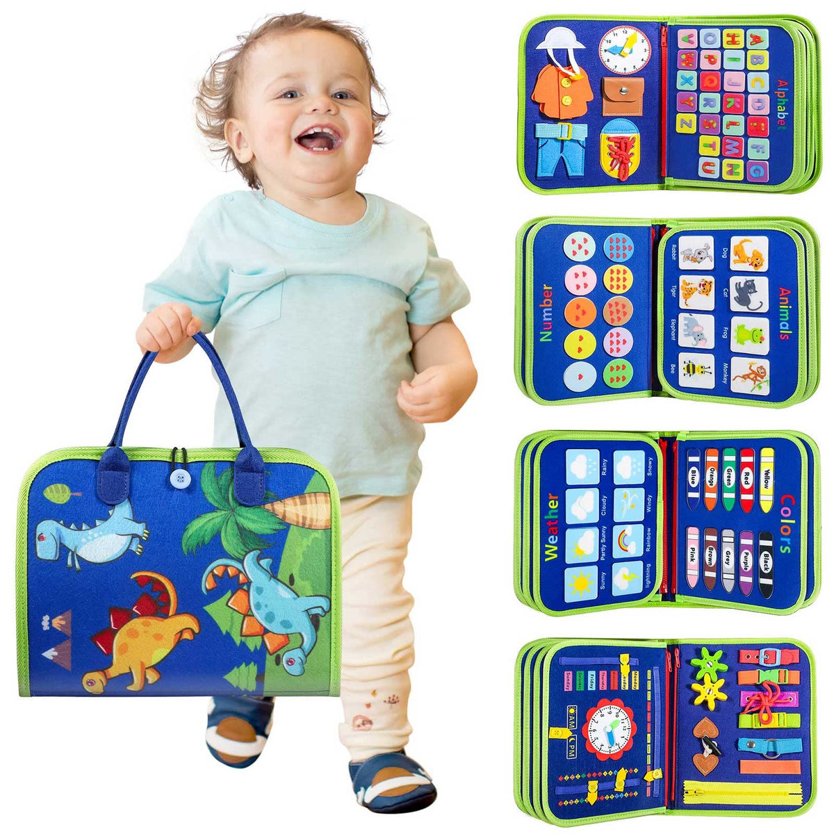 Winblo Toddler Busy Board - Montessori Toys for Toddler Boy Birthday Gift, Educational Learning Sensory Busy Book for Toddler Boys, Toddlers Activities Toy for Airplane Car Travel