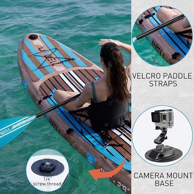 UPWELL 11’6”/11'2”/11'/10'8”/10'6”/10'2” Inflatable Stand Up Paddle Board with sup Accessories Including Backpack, Repairing Kits, Non-Slip Deck, Leash, 3 Fins, Paddle and Hand Pump