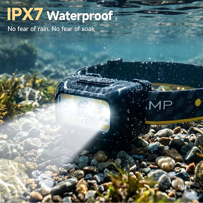 SKYFIRE Rechargeable LED Headlamp 1500 Lumen,30H Long Lasting Head Light with IPX7 Waterproof & 11 Lighting Modes,Motion Sensor 2.12oz Power Headlamp for Camping, Hiking, Running