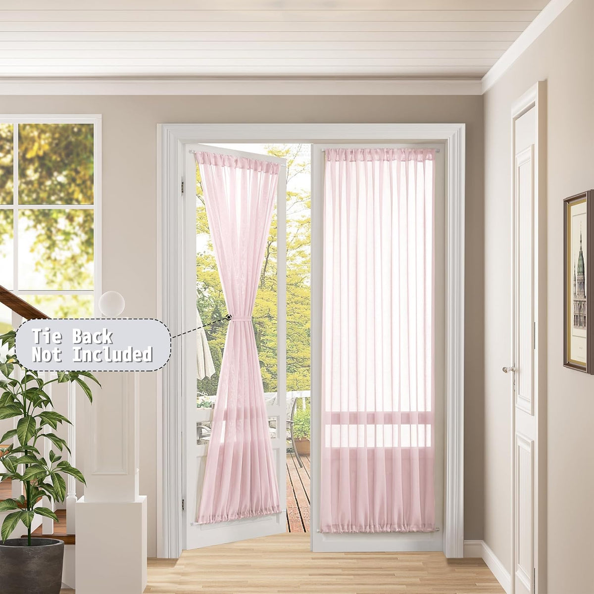 Tollpiz Sheer Door Curtain Closet Linen Textured Curtains Sheer Doorway Light Filtering Voile Patio Glass Door Rod Pocket Curtain French Door, 54 x 72 inches Long, Pink, Set of 1 Panel