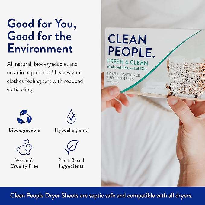 The Clean People Fabric Softener Sheets - Dryer Sheets - Softens & Removes Static - Vegan Laundry Softener With Essential Oils - Fresh 360 Pack
