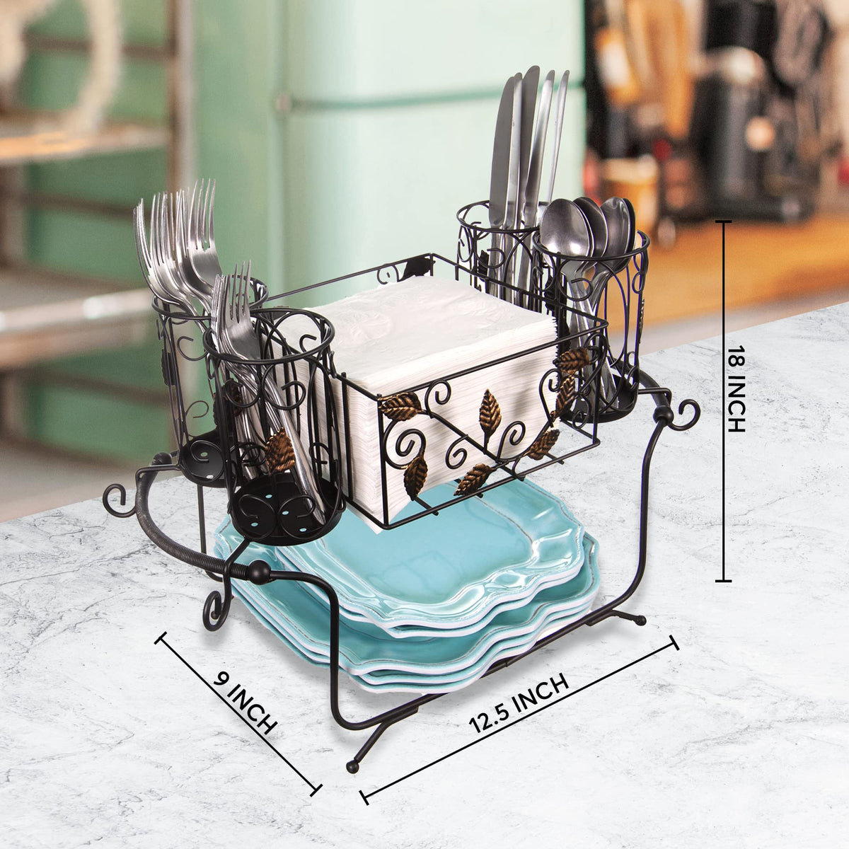 Maypes Utensil Caddy - Silverware Caddy or Napkin, Cutlery and Plate Holder - The Ideal 2-Piece Portable Outdoor Kitchen Accessories Buffet Organizer for Picnics, Camping, Barbecue, Parties and Events