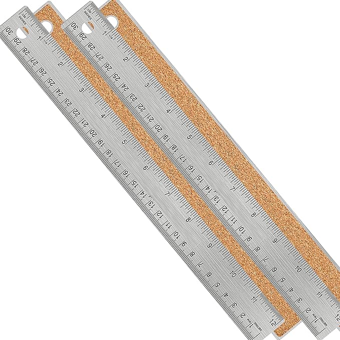 Metal Ruler 12 Inch:[2 Pieces 12 Inch] Non-Slip Cork Backing Rulers with Inch and Centimeters Prevent Ink Leakage:for School Office Drawing Engineering