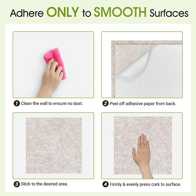 AKTOP Cork Bulletin Board 12x12, 1/2" Thick Felt Cork Board Tiles 12 Pack, Small Square Pin Board for Wall, Self Adhesive Corkboards with 120 Push Pin Wood Clips for School, Home & Office, Latte