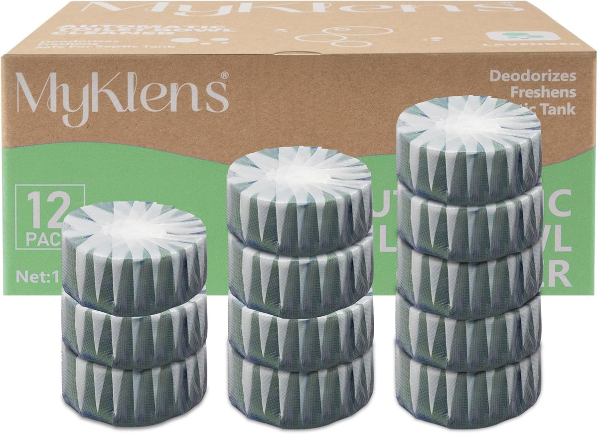 Toilet Bowl Cleaner Tablets, Automatic Toilet Bowl Cleaners, Long-Lasting Toilet Tabs Drop in Tank for Deodorizing & Descaling, Green, 12 Packs