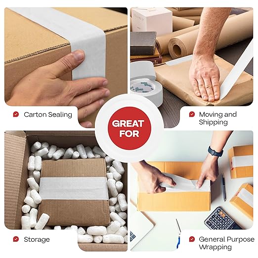 IDL Packaging 2.83" x 450 feet Reinforced Water-Activated Kraft Gummed Tape 30lb Thickness (Pack of 6) - Secure Paper Packing Tape for Secure Carton Sealing - Heavy-Duty for All Conditions, White