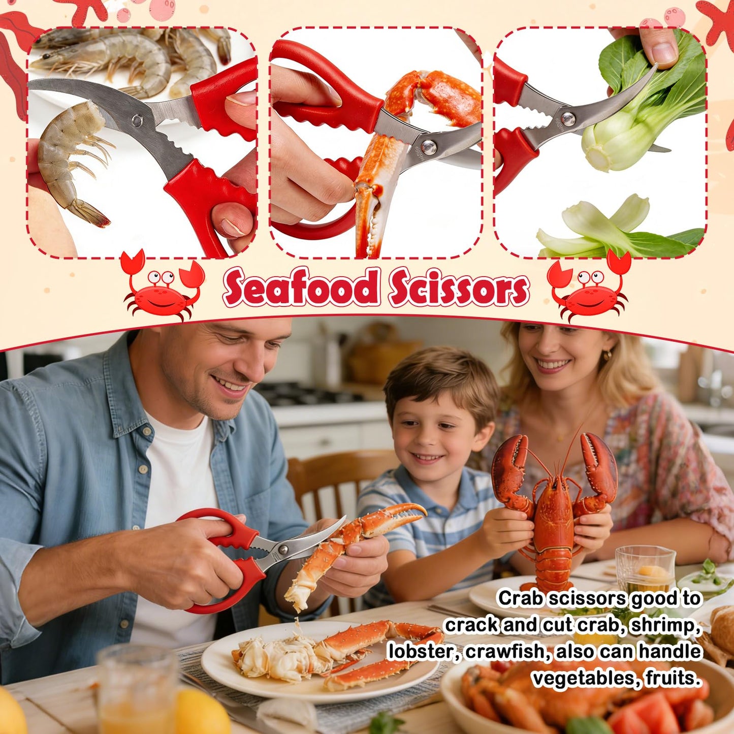 25 Pcs Seafood Tools Set, Crab Crackers and Accessories with Metal Bucket Crab Scissors Shellfish Forks Bibs Gloves and Tablecloth for Seafood Boil Party Supplies Festival Summer BBQ Picnic Birthday