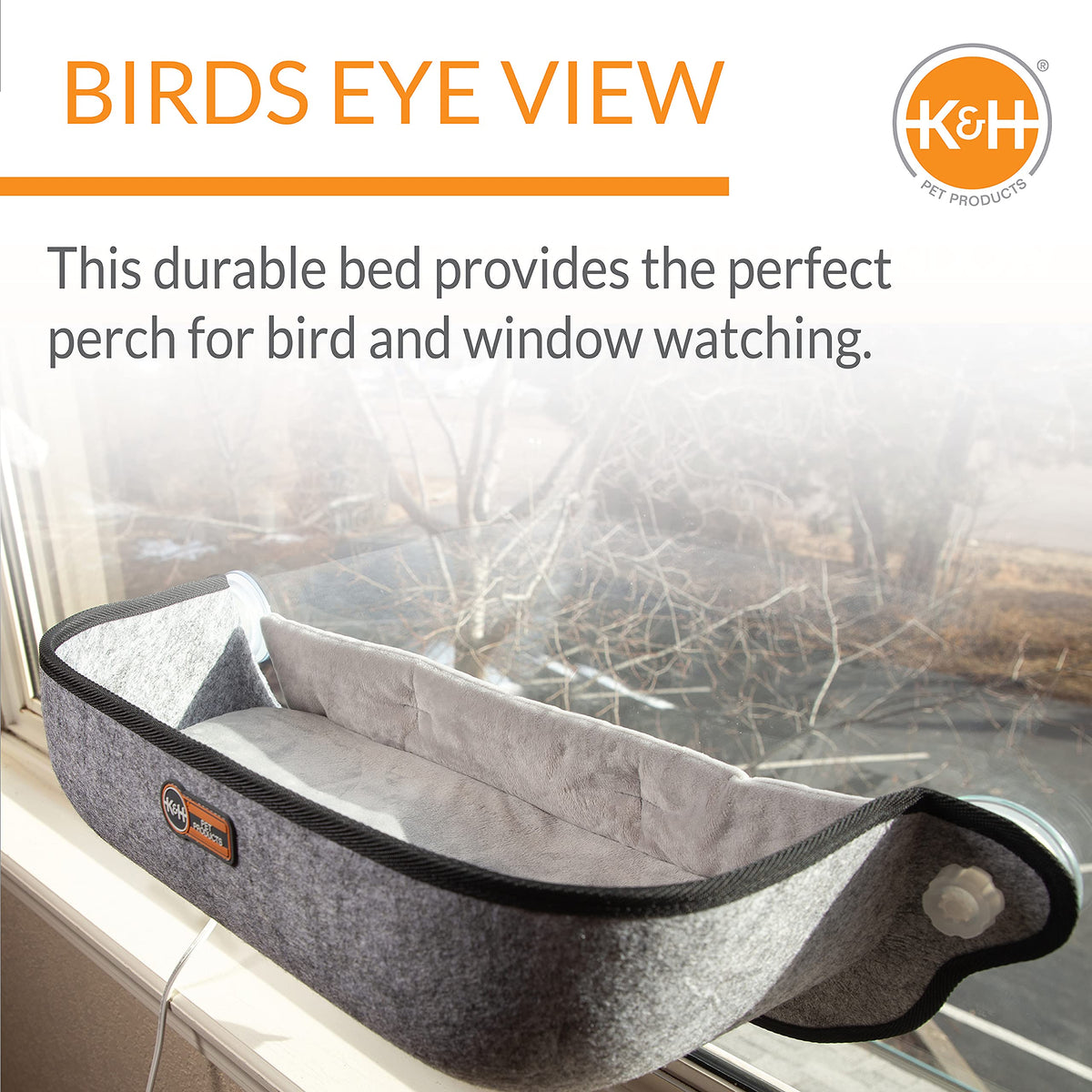 K&H Pet Products EZ Mount Thermo-Kitty Window Bed Extra-Deep Gray 27 X 10 X 11 Inches
