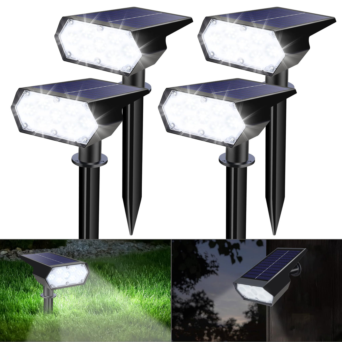 Solar Spot Light Outdoor, 49 LED Lights for Outside, 2 Modes Solar Powered Spotlights, Waterproof Pathway Light for Garden Yard Walkway Driveway Landscape Decorations (4 Pack-Cool White)