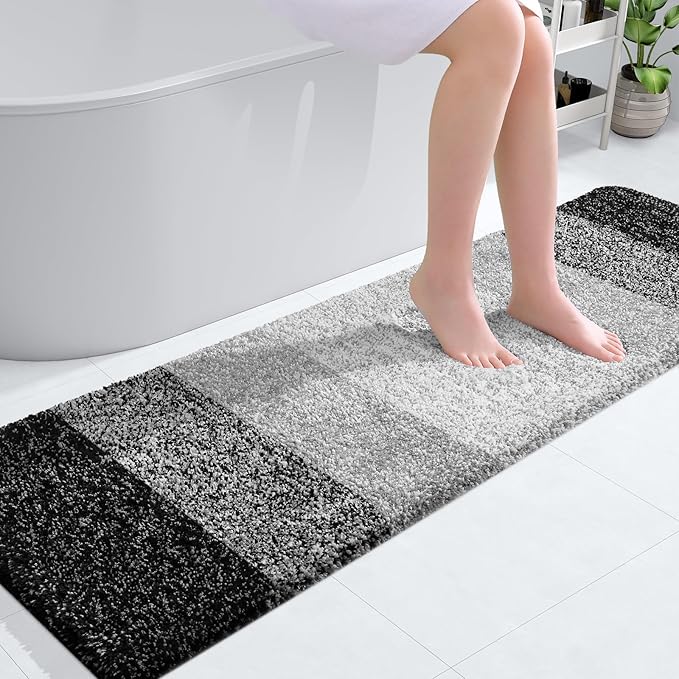 OLANLY Bathroom Runner Rugs 59x17, Extra Soft Absorbent Microfiber Bath Rugs, Rubber Backing, Quick Dry, Machine Washable Bath Mats for Bathroom Floor, Tub and Shower, Home Decor Accessories, Black