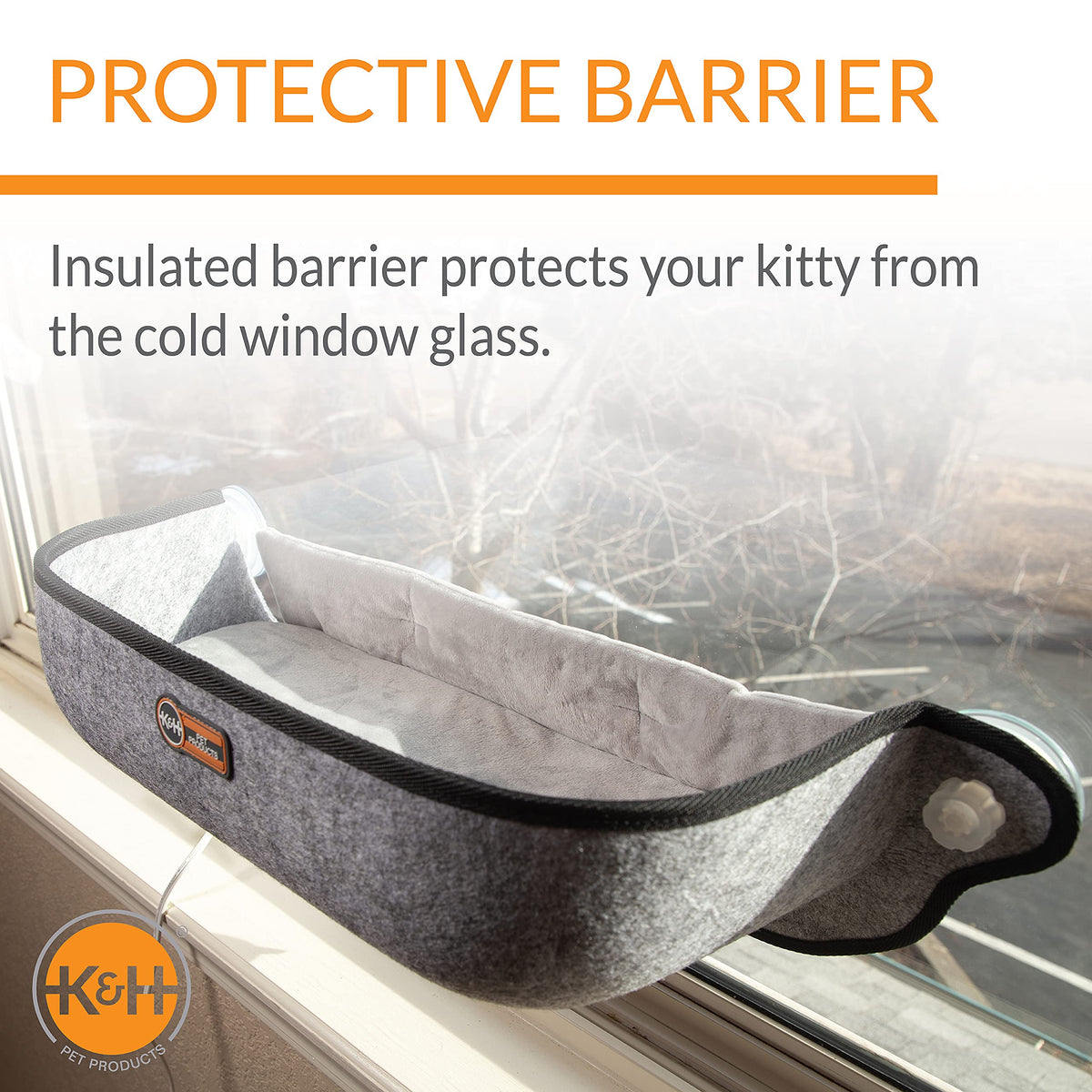 K&H Pet Products EZ Mount Thermo-Kitty Window Bed Extra-Deep Gray 27 X 10 X 11 Inches