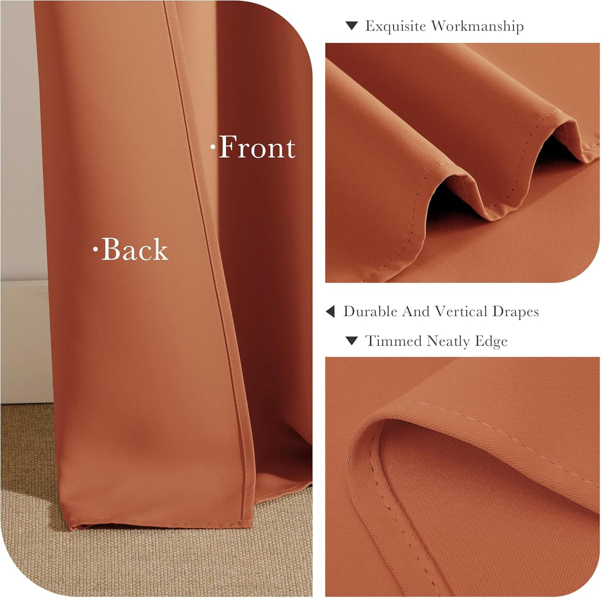 PONY DANCE Burnt Orange Blackout Curtains 80 inch Long 2 Panels Set, Thermal Insulated Solid Grommet Closet Curtains for Bedroom Closet Door, Temporary Doorway Cover Room Divider Drapes, W 55" x L 80"