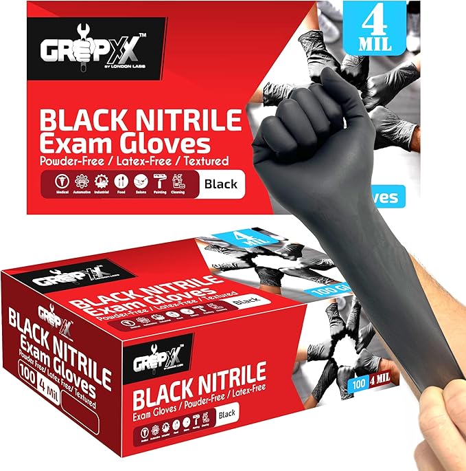 Black Nitrile Gloves Disposable Latex Free & Powder Free, 4 Mil Rubber Glove, Cleaning, Cooking, Mechanic(XS-XXL)