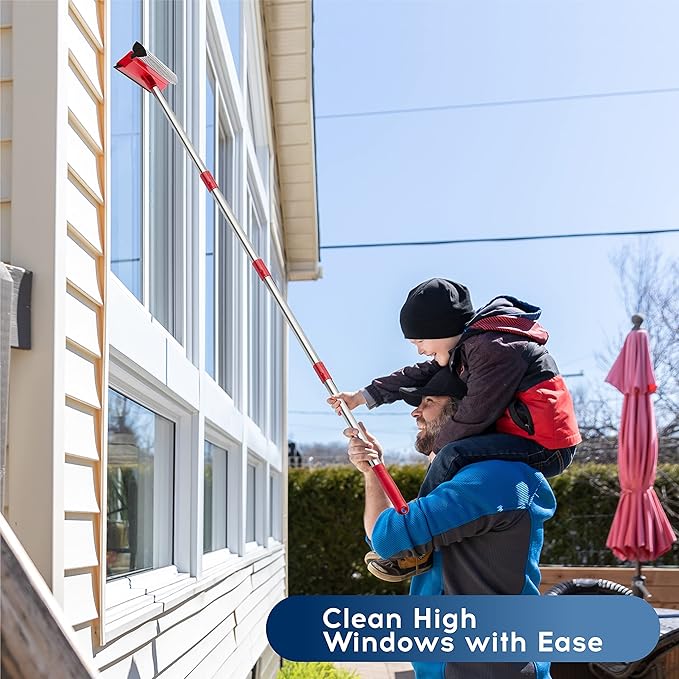 DSV Standard Window Squeegee, 2-in-1 Window Cleaner with 55" Extension Poles, Window Washing Kit, Glass Door Cleaner, Multi-Use Car Windshield Cleaning Tool with Long Handle for High Outdoor Windows