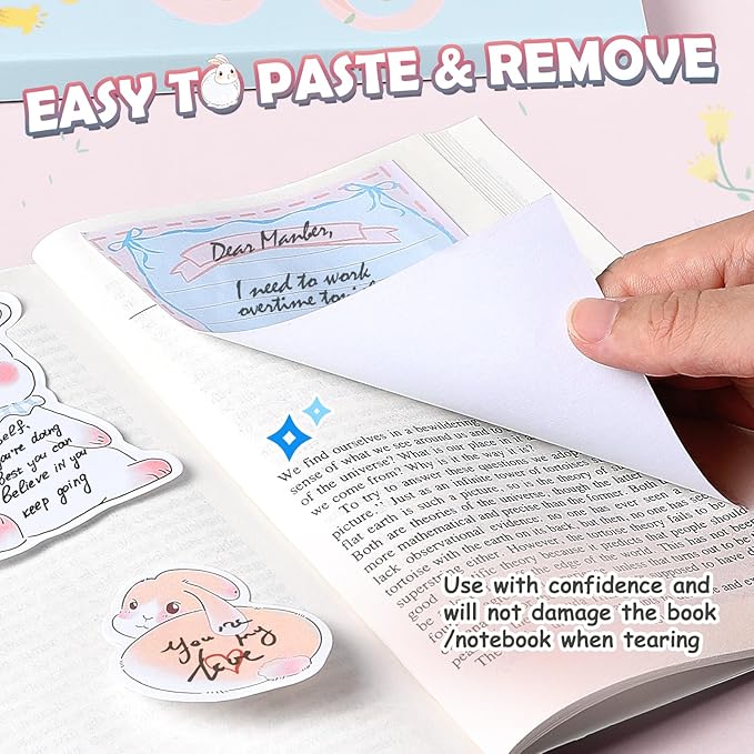 Hommie Cute Sticky Notes Set, Sticky Notes Set Planner Dividers, Easter Bunny Self-Stick Memo Pads with Animal Divider Tabs, Bundle Writing Designs for Office, School, Easter Party Supplies