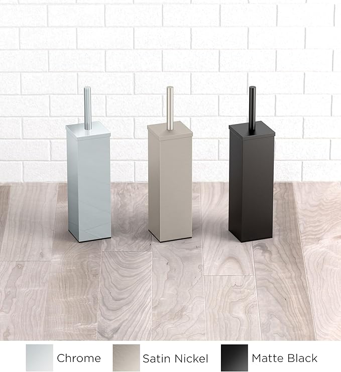 Gatco 1488MX Elegant Square Toilet Brush Holder, Matte Black