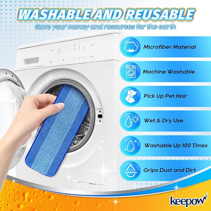 KEEPOW Microfiber Cleaning Pad for Mop, Replacement Pads for Hardwood Floor Cleaner, 18 Inch, Washable & Reusable Spray Refills for Hard Surface Laminate Wood (6 Pack)