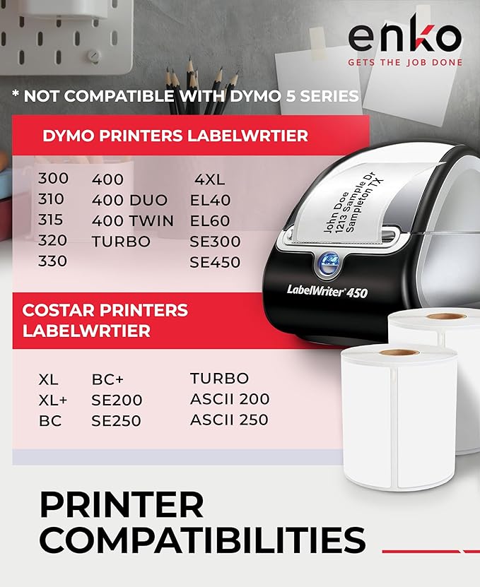 enKo Compatible Zebra 4x6 Label and Dymo Labels 1744907 - (4" x 6") Address and Shipping Labels for Dymo Labelwriter 4XL Shipping, Zebra and Desktop Direct Thermal Printers (60 Rolls | 13,200 Labels)