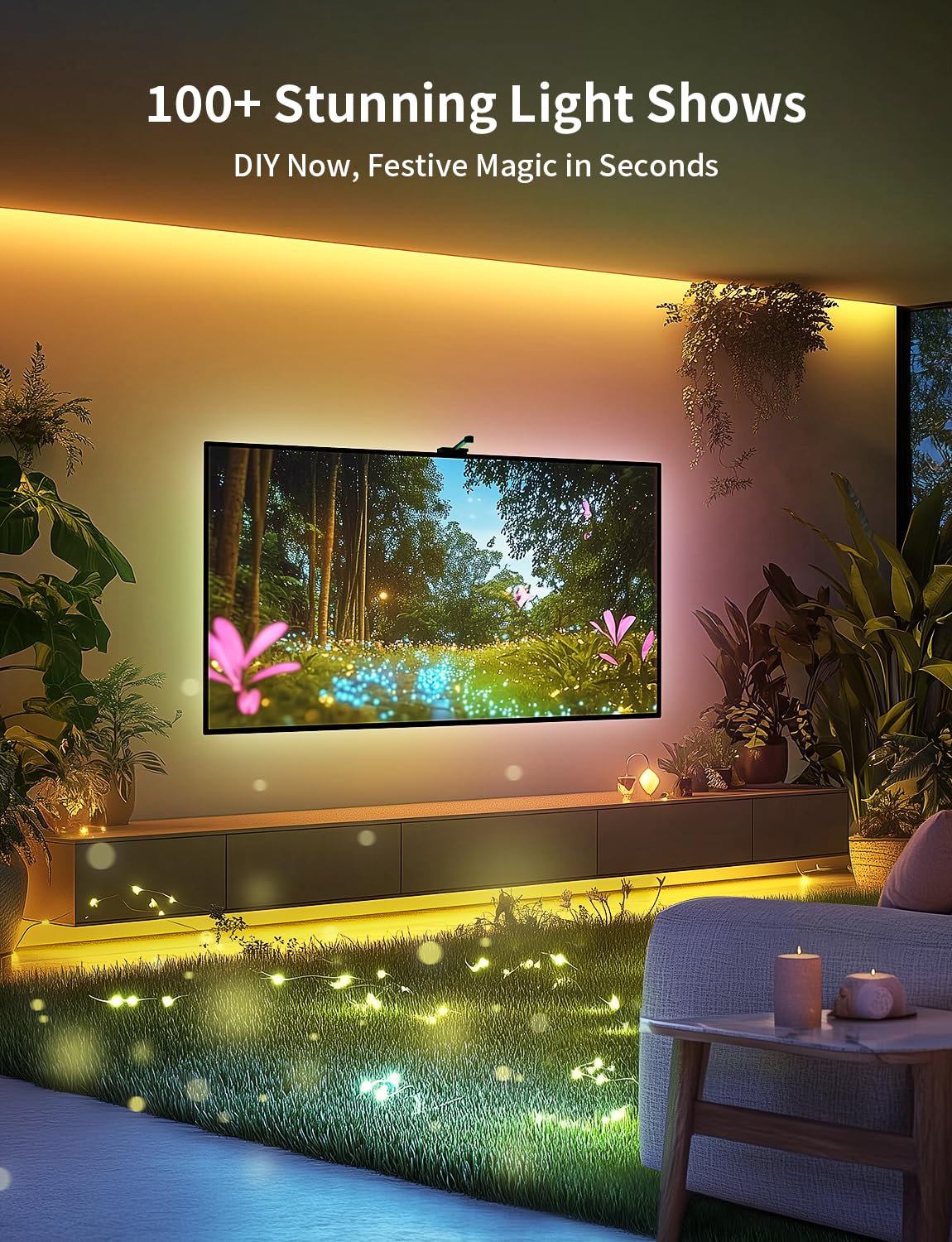 Ailofy Smart TV LED Backlight with Camera for 40-50 inch Screens, 7.87ft LED Strip Lights Sync to Screen& Music, Color Changing Lights for TV Compatible with Alexa & Google Assistant, App Control