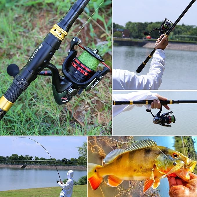 Sougayilang Fishing Rod Reel Combo with Telescopic Fishing Pole Spinning Reel Carrier Bag for Travel Saltwater Freshwater Fishing