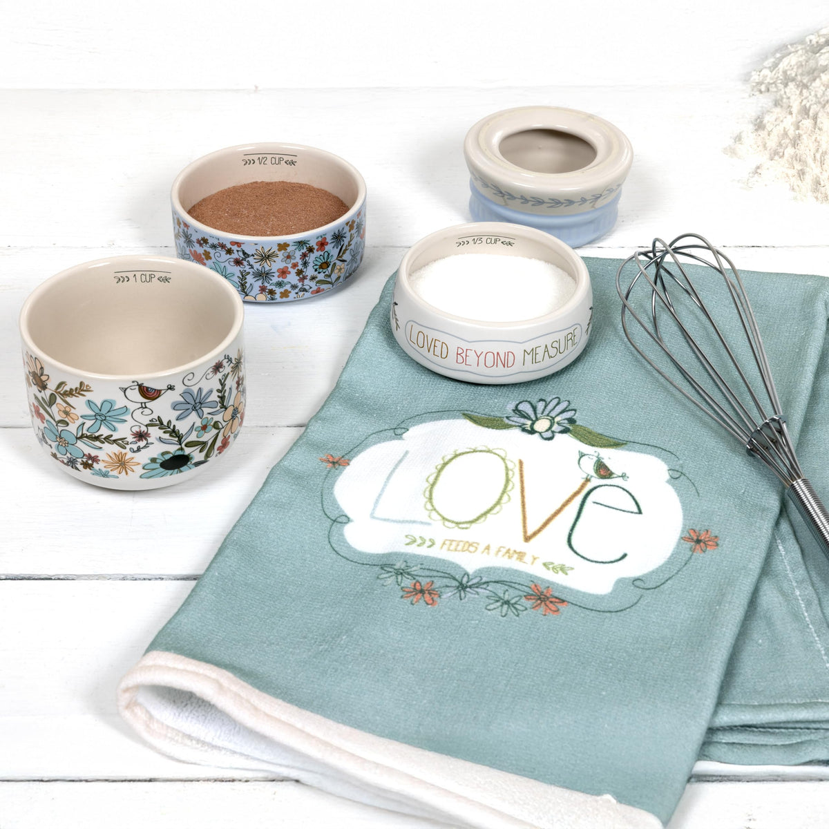 Pavilion Gift Company - Measure - 6.75" x 3.5" Ceramic Stacked Measuring Cups Love Appreciation Baking Kitchenware
