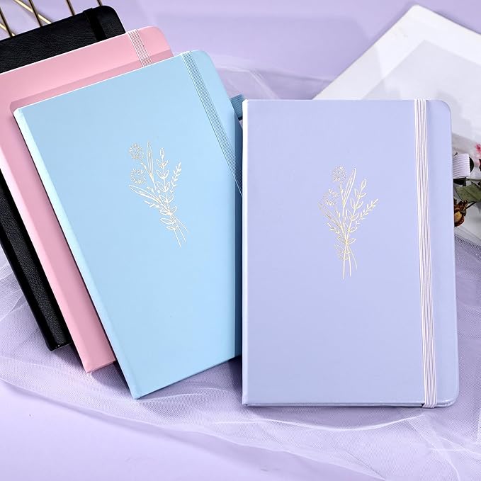 Lined Journal Notebook for Women Cute Leather Journals for Writing Aesthetic Floral Diary 192 Pages A5 Hardcover Journaling Notebooks with Pen Loop, 5.7 x 8.3 In, Purple
