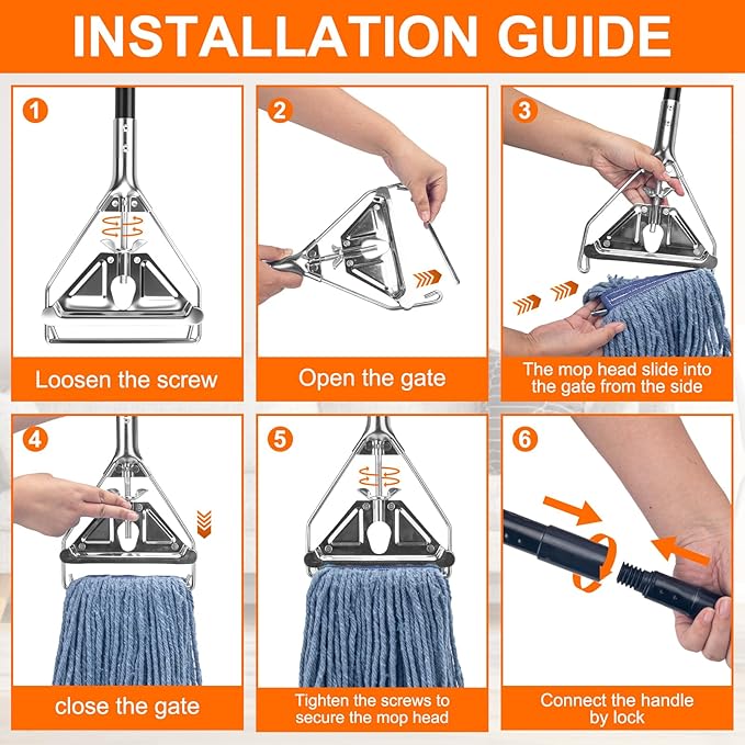 KeFanta 60" Metal Mop Handle Commercial Heavy Duty, Quick Change Industrial Mop Stick Replacemet,Side Gate Mops Head Replacement Holder for Floor Cleaning(2 Pack)
