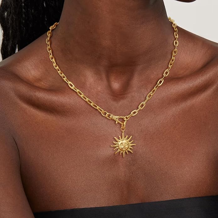 CHESKY Layered Necklaces for Women Trendy, Dainty 14k Gold Plated Pendant Necklace Layering Necklace for Women Non Tarnish Hypoallergenic Sun Gold Necklace Stack Gold Jewelry for Women Gifts
